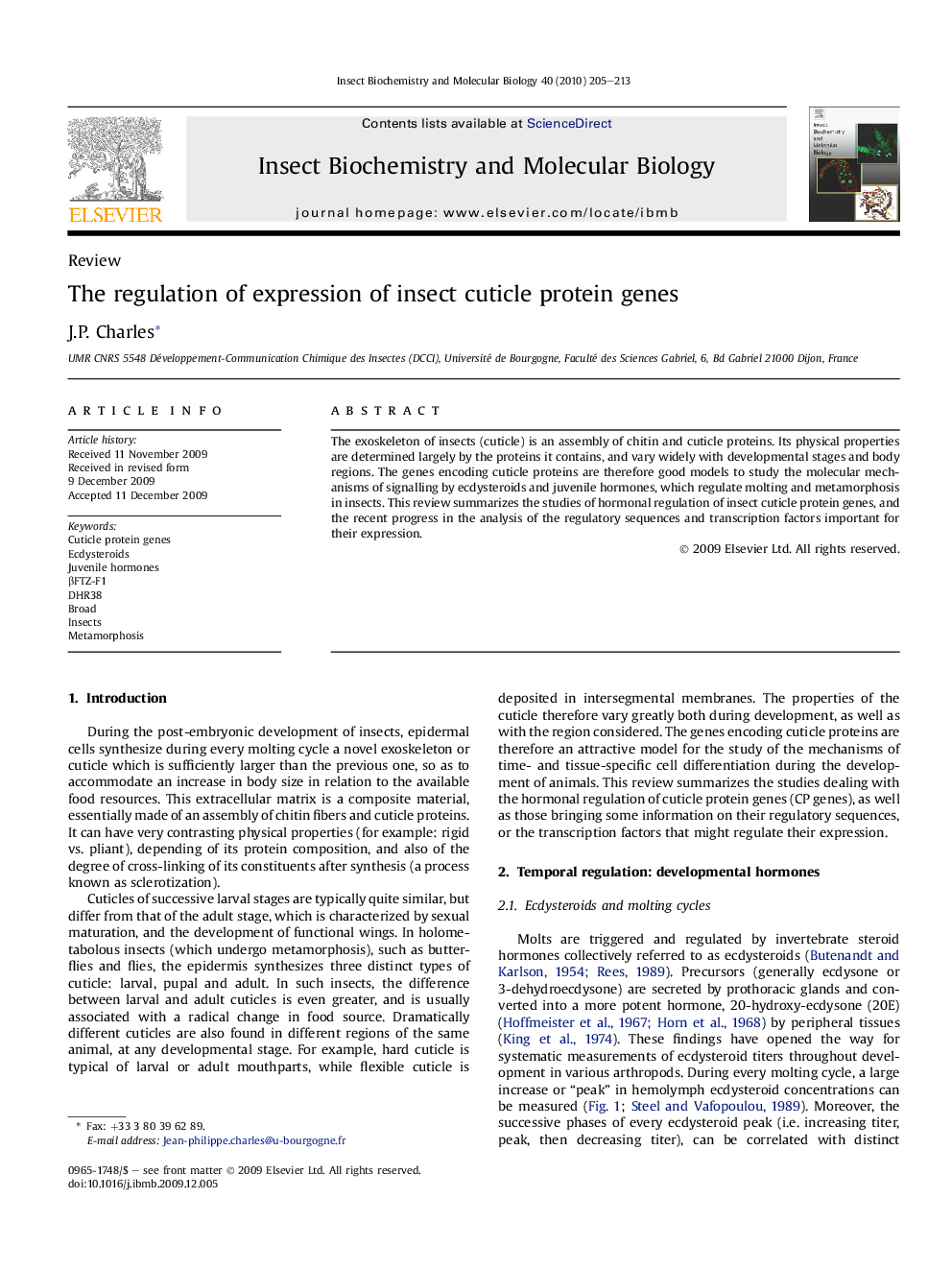 The regulation of expression of insect cuticle protein genes