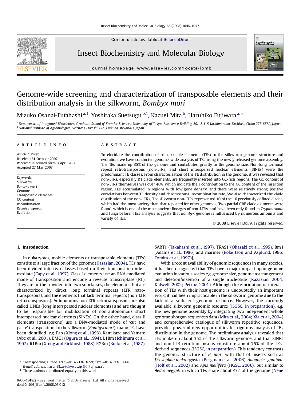 Genome-wide screening and characterization of transposable elements and their distribution analysis in the silkworm, Bombyx mori