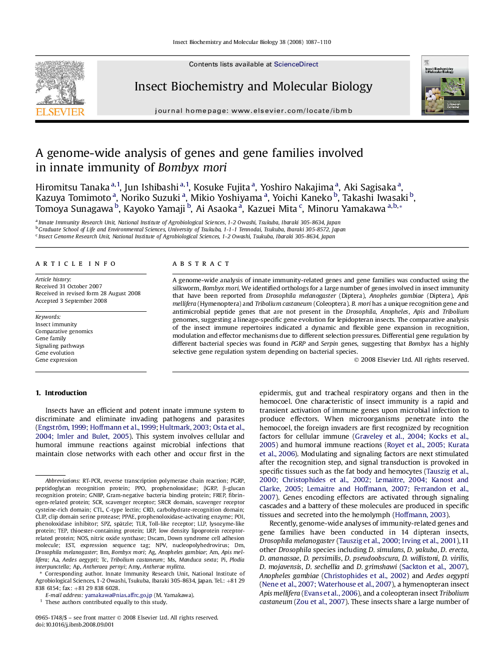 A genome-wide analysis of genes and gene families involved in innate immunity of Bombyx mori