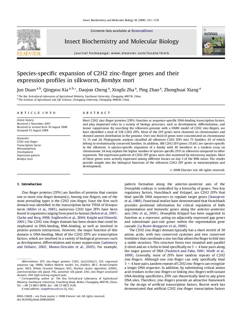 Species-specific expansion of C2H2 zinc-finger genes and their expression profiles in silkworm, Bombyx mori