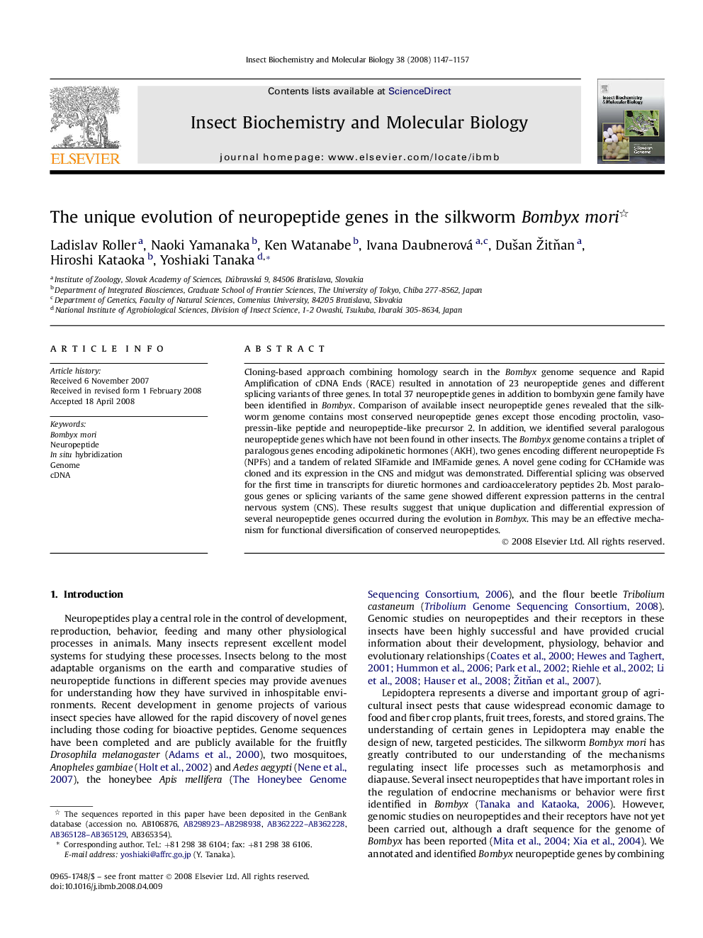 The unique evolution of neuropeptide genes in the silkworm Bombyx mori 