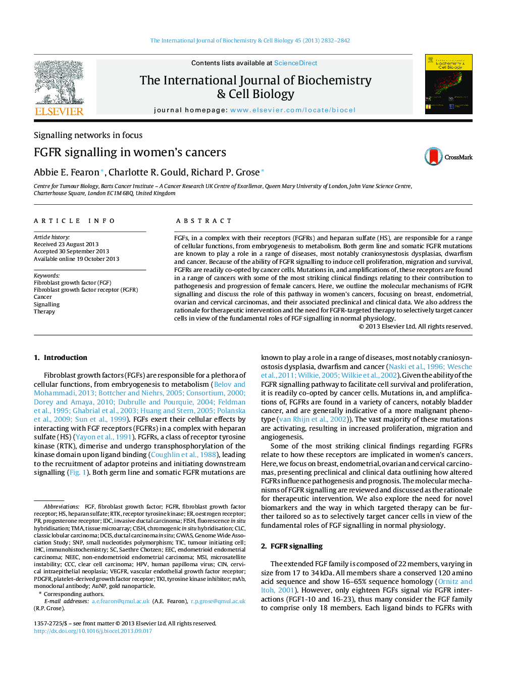 FGFR signalling in women's cancers