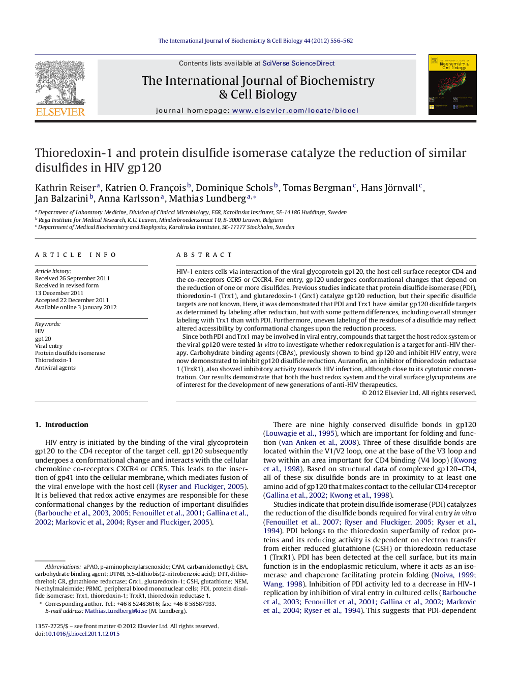 Thioredoxin-1 and protein disulfide isomerase catalyze the reduction of similar disulfides in HIV gp120