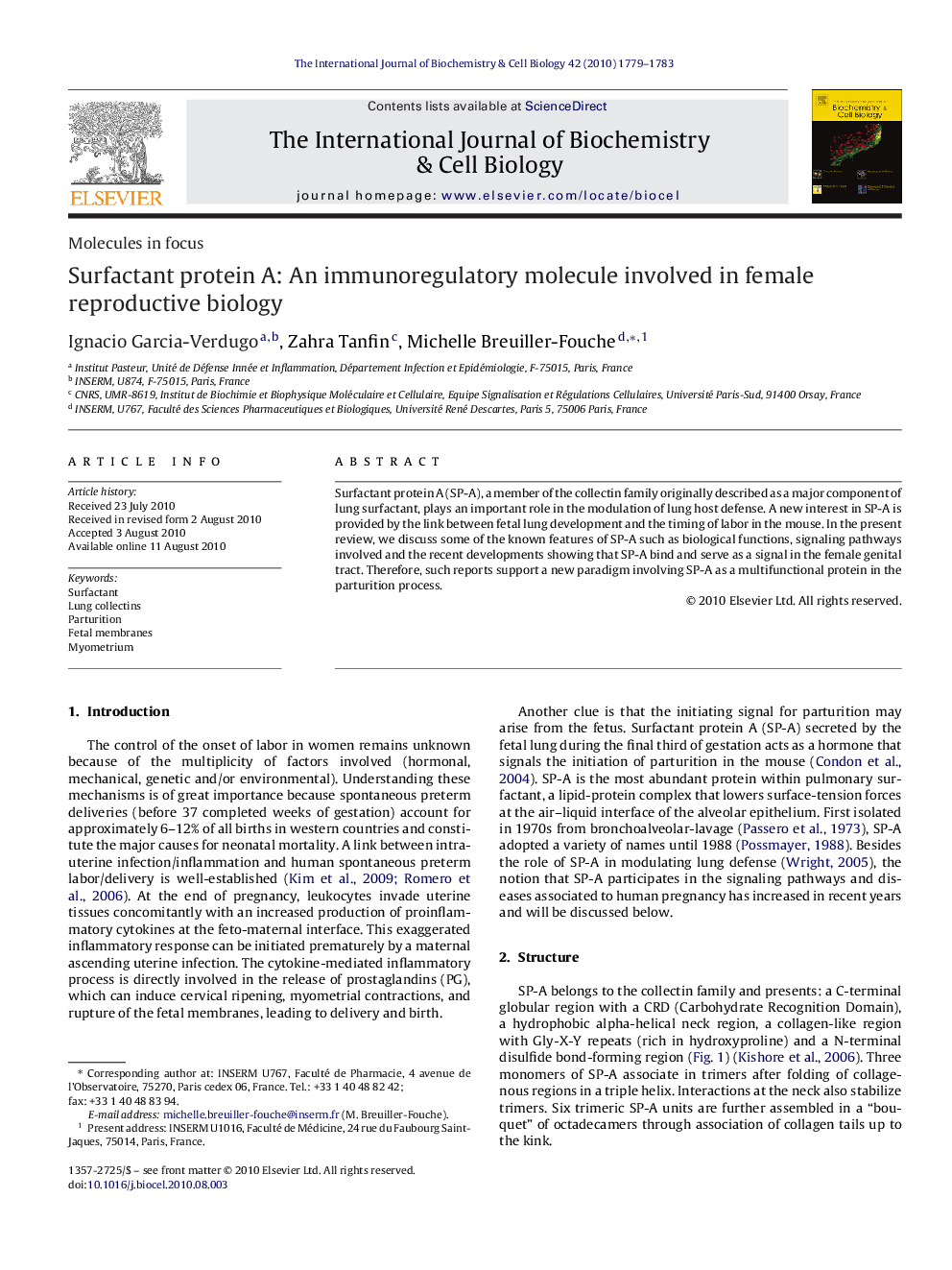 Surfactant protein A: An immunoregulatory molecule involved in female reproductive biology