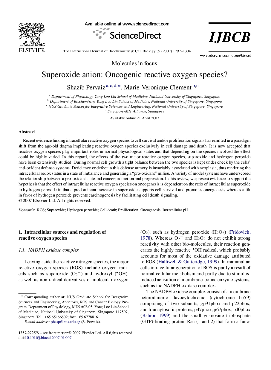 Superoxide anion: Oncogenic reactive oxygen species?