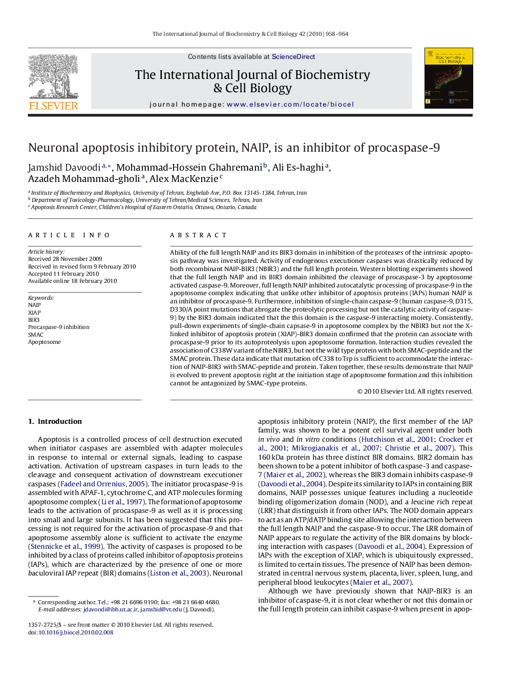 Neuronal apoptosis inhibitory protein, NAIP, is an inhibitor of procaspase-9