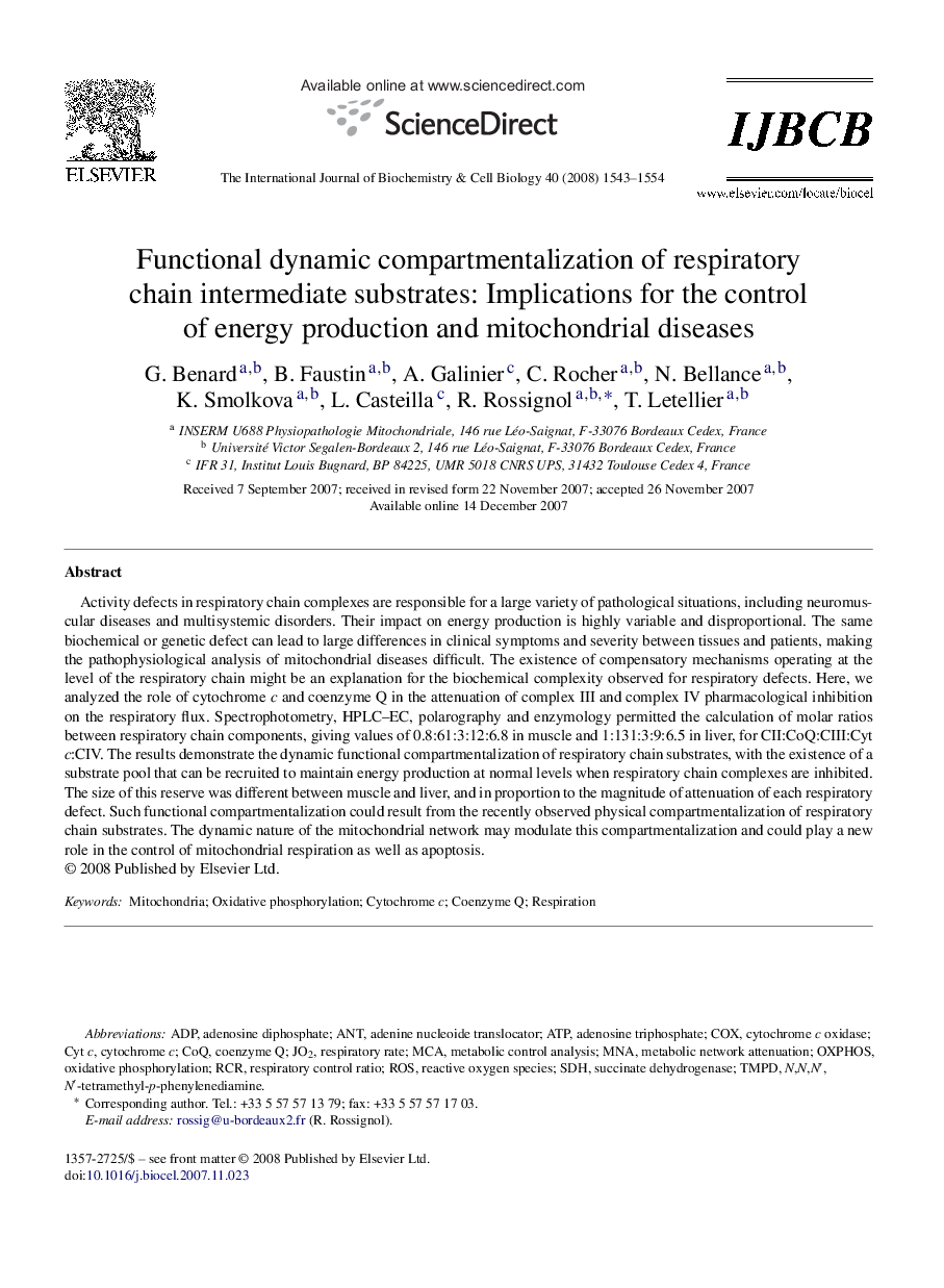 Functional dynamic compartmentalization of respiratory chain intermediate substrates: Implications for the control of energy production and mitochondrial diseases