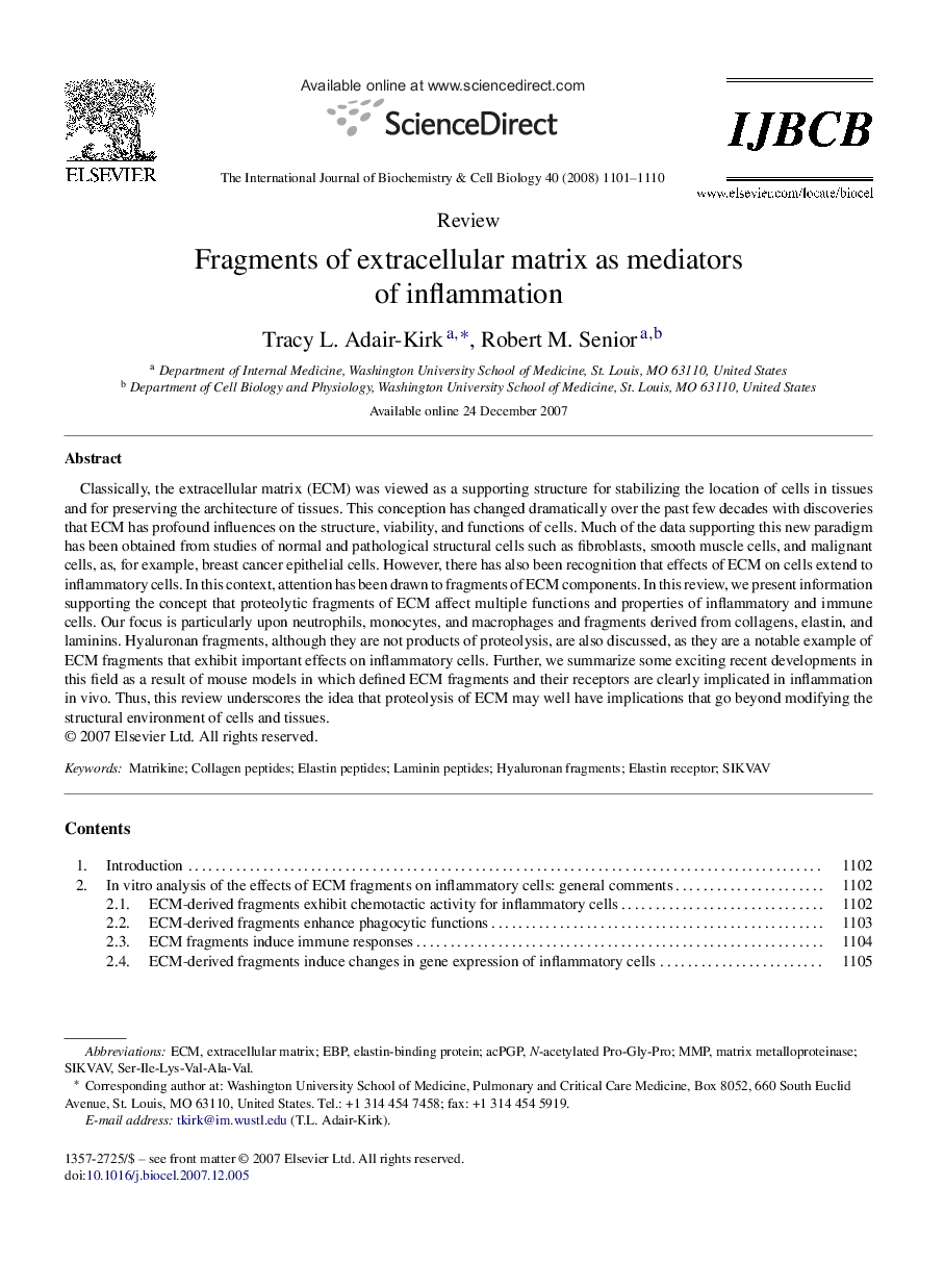 Fragments of extracellular matrix as mediators of inflammation