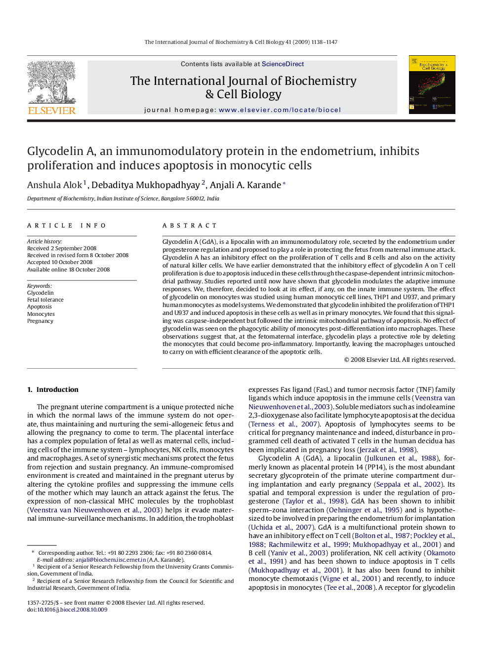 Glycodelin A, an immunomodulatory protein in the endometrium, inhibits proliferation and induces apoptosis in monocytic cells