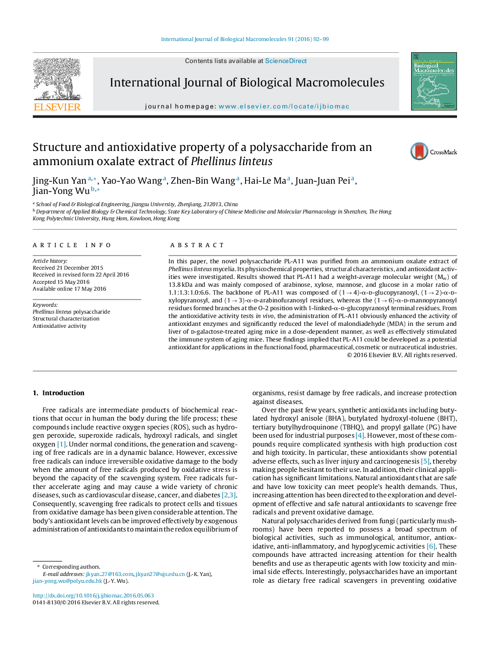 Structure and antioxidative property of a polysaccharide from an ammonium oxalate extract of Phellinus linteus