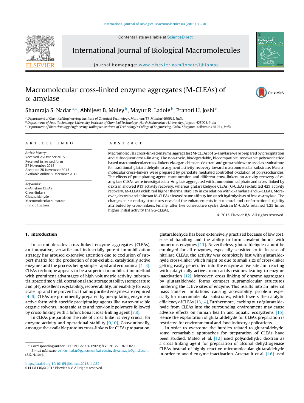 Macromolecular cross-linked enzyme aggregates (M-CLEAs) of α-amylase