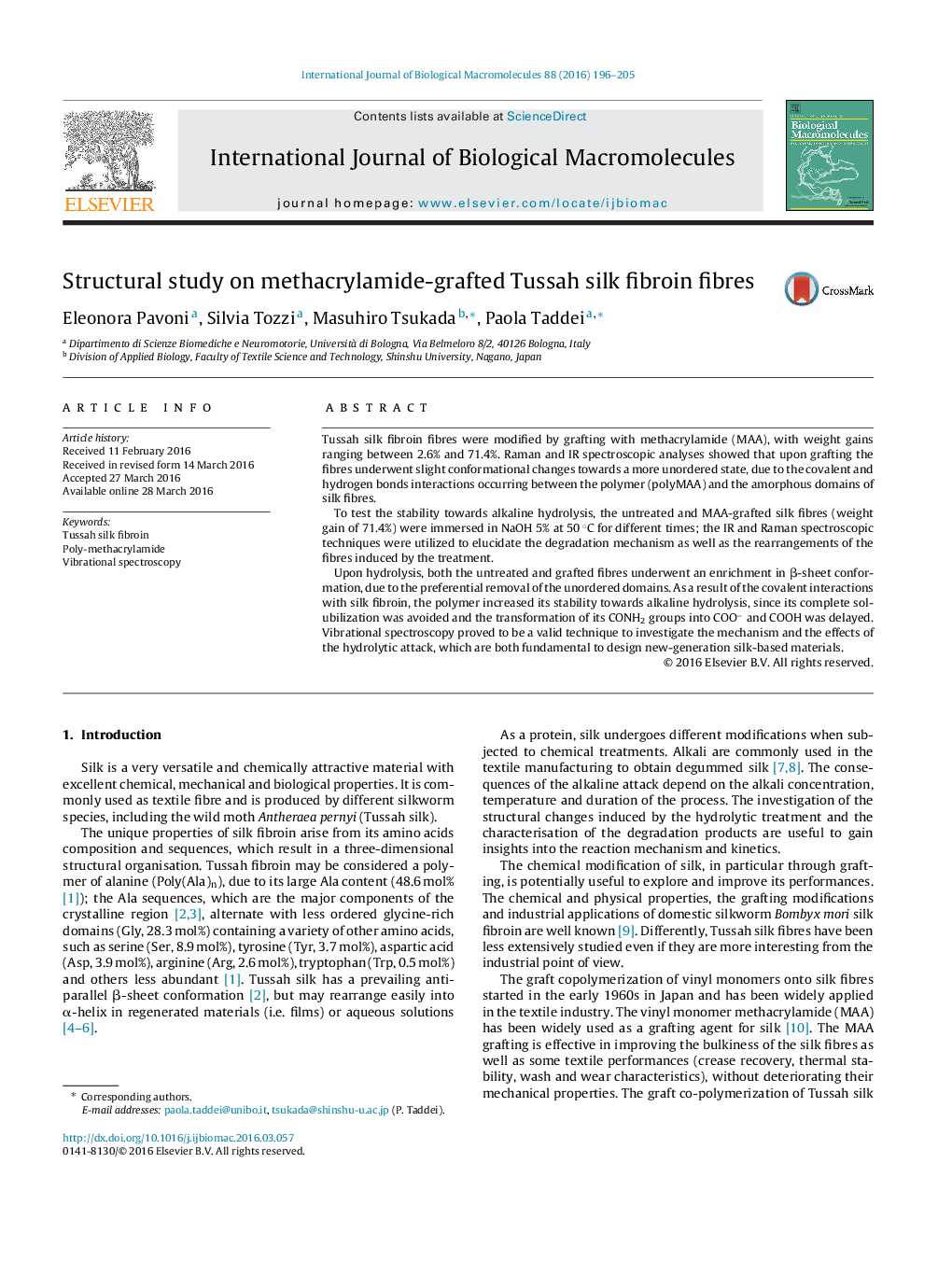 Structural study on methacrylamide-grafted Tussah silk fibroin fibres