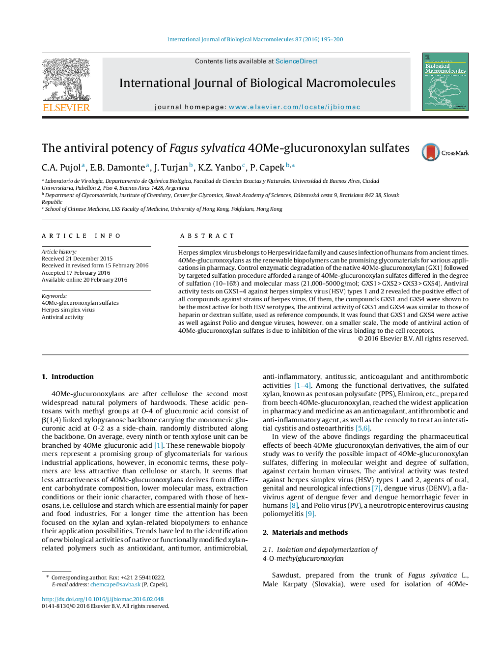 The antiviral potency of Fagus sylvatica 4OMe-glucuronoxylan sulfates