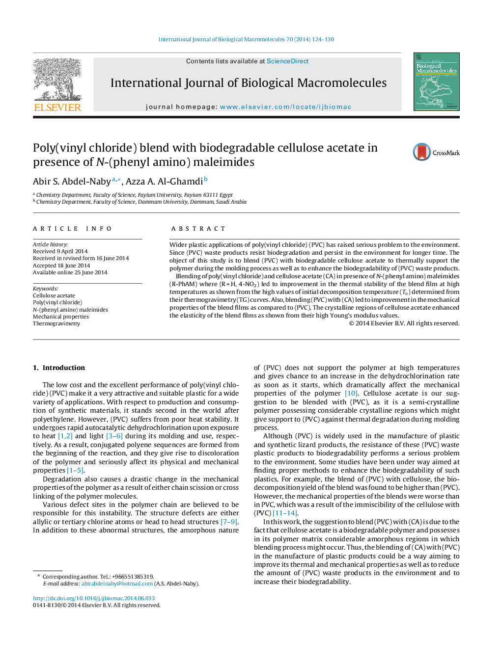 Poly(vinyl chloride) blend with biodegradable cellulose acetate in presence of N-(phenyl amino) maleimides