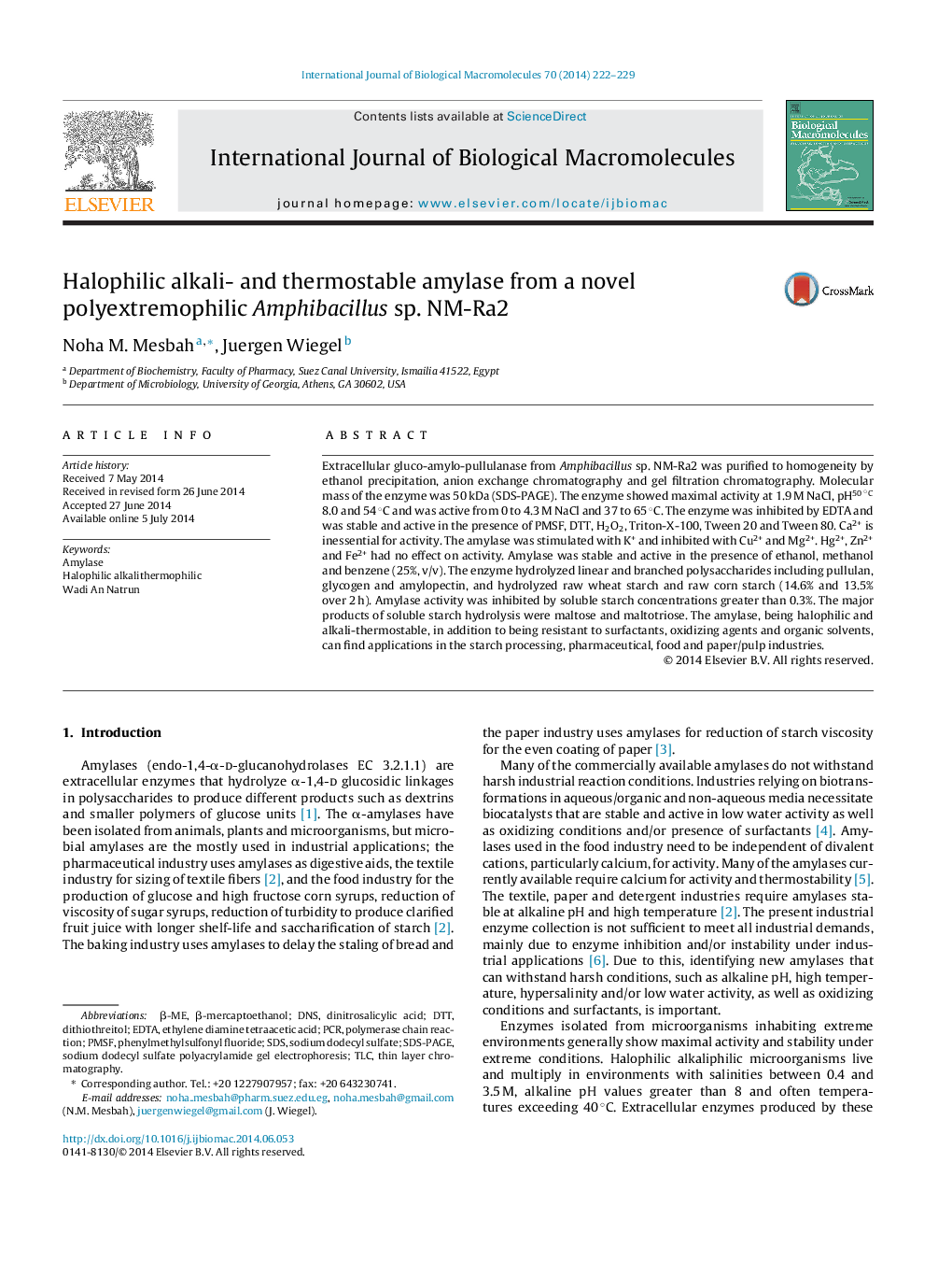 Halophilic alkali- and thermostable amylase from a novel polyextremophilic Amphibacillus sp. NM-Ra2