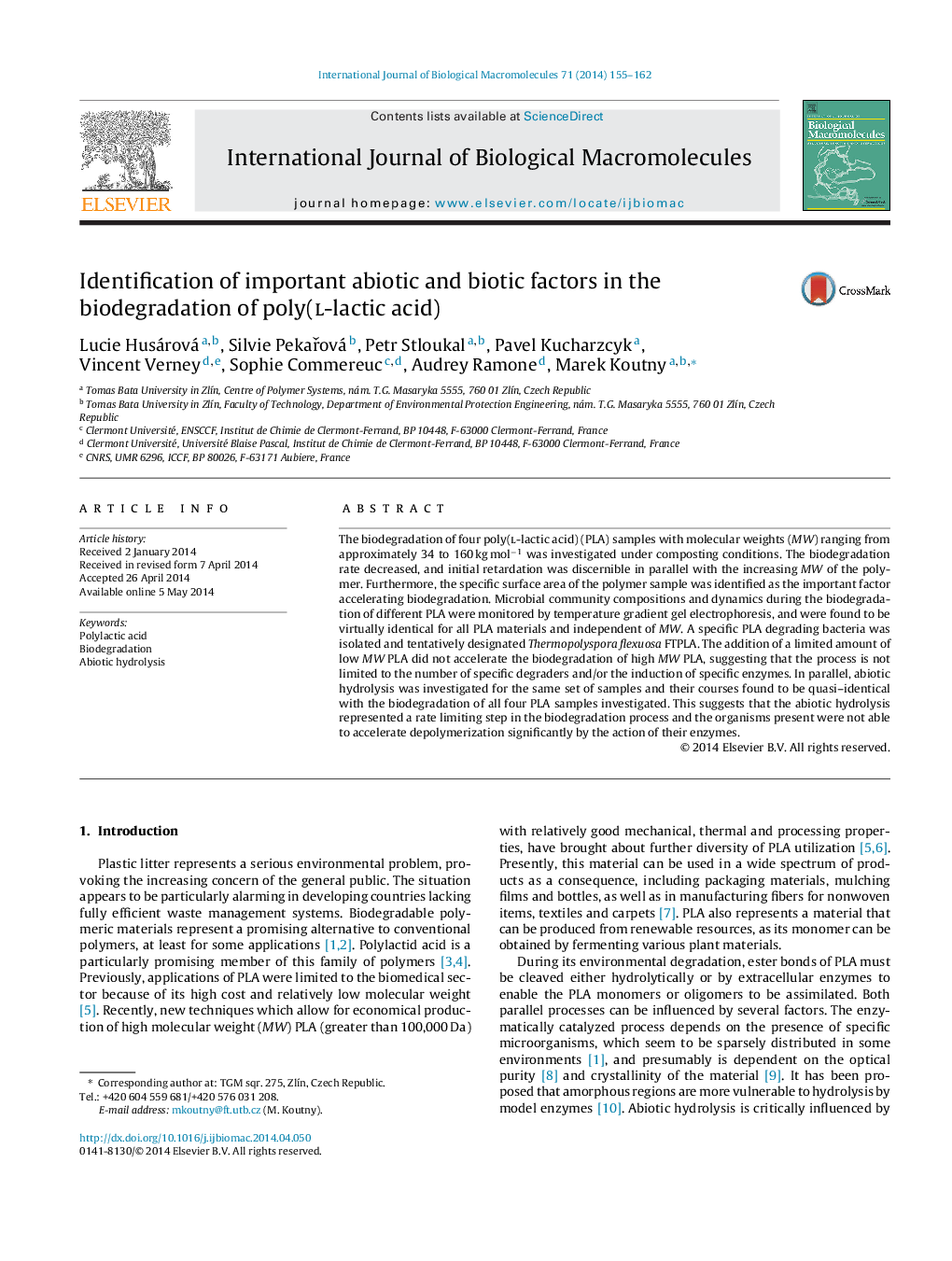 Identification of important abiotic and biotic factors in the biodegradation of poly(l-lactic acid)