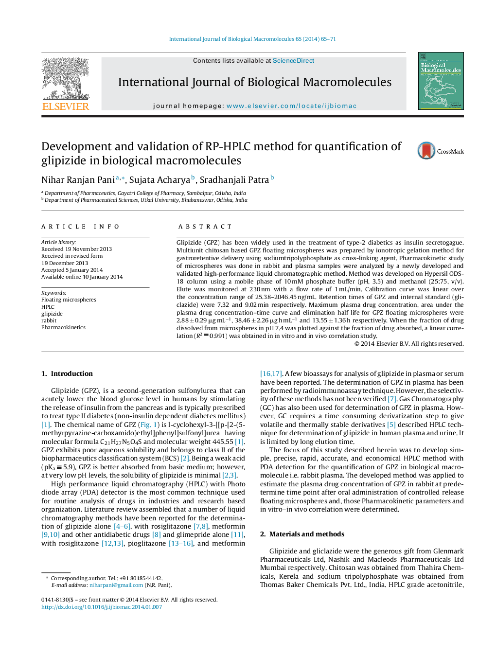 Development and validation of RP-HPLC method for quantification of glipizide in biological macromolecules