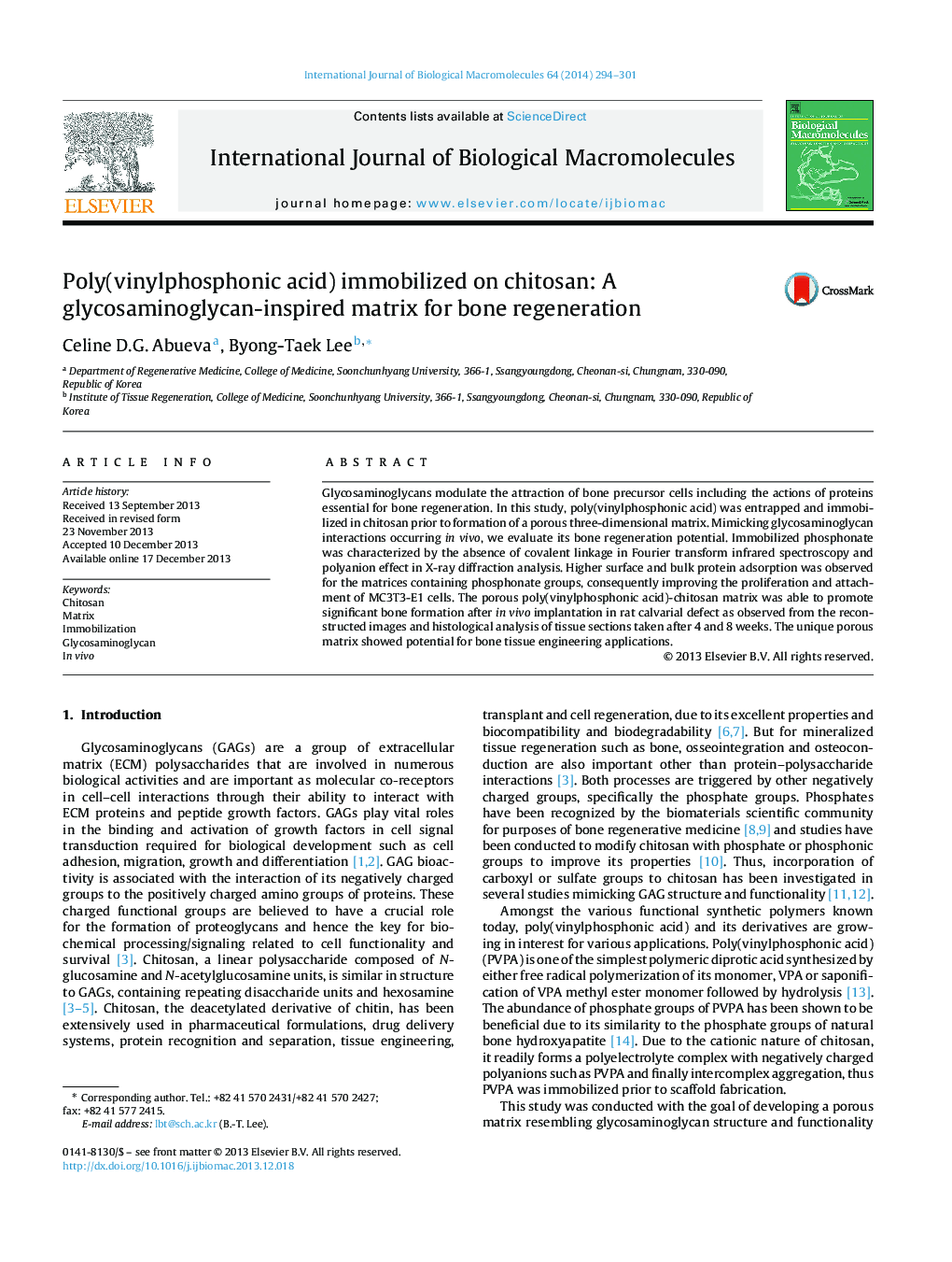 Poly(vinylphosphonic acid) immobilized on chitosan: A glycosaminoglycan-inspired matrix for bone regeneration