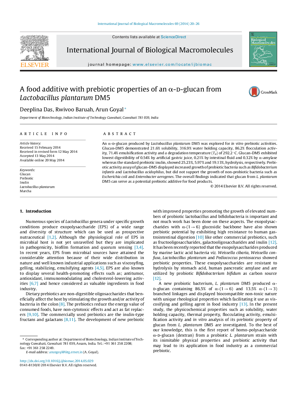 A food additive with prebiotic properties of an α-d-glucan from Lactobacillus plantarum DM5