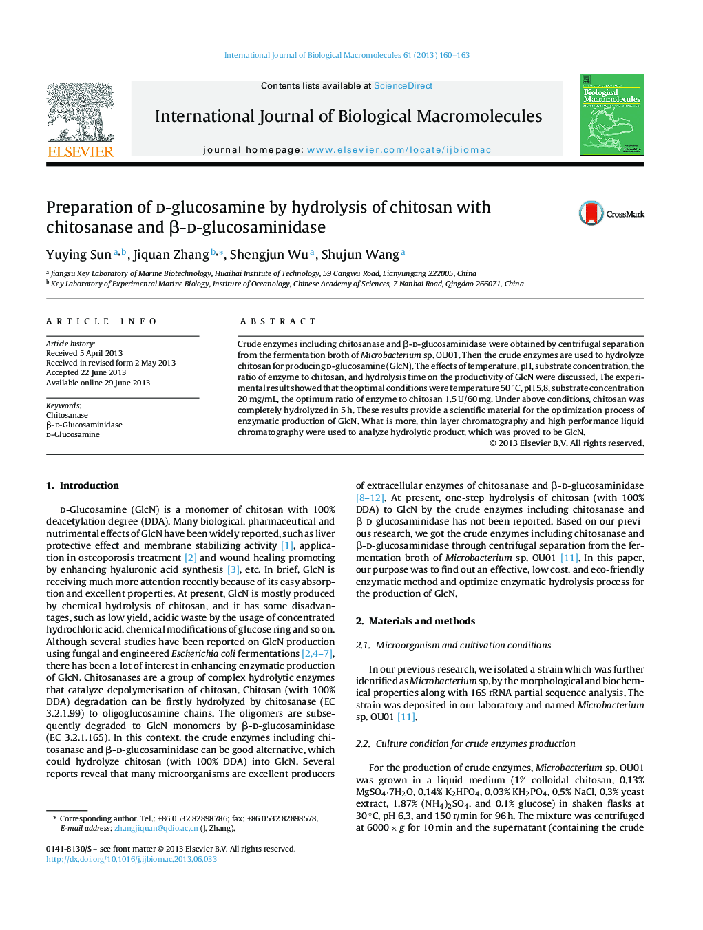 Preparation of d-glucosamine by hydrolysis of chitosan with chitosanase and β-d-glucosaminidase