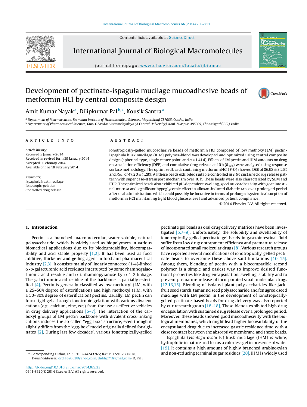 Development of pectinate-ispagula mucilage mucoadhesive beads of metformin HCl by central composite design