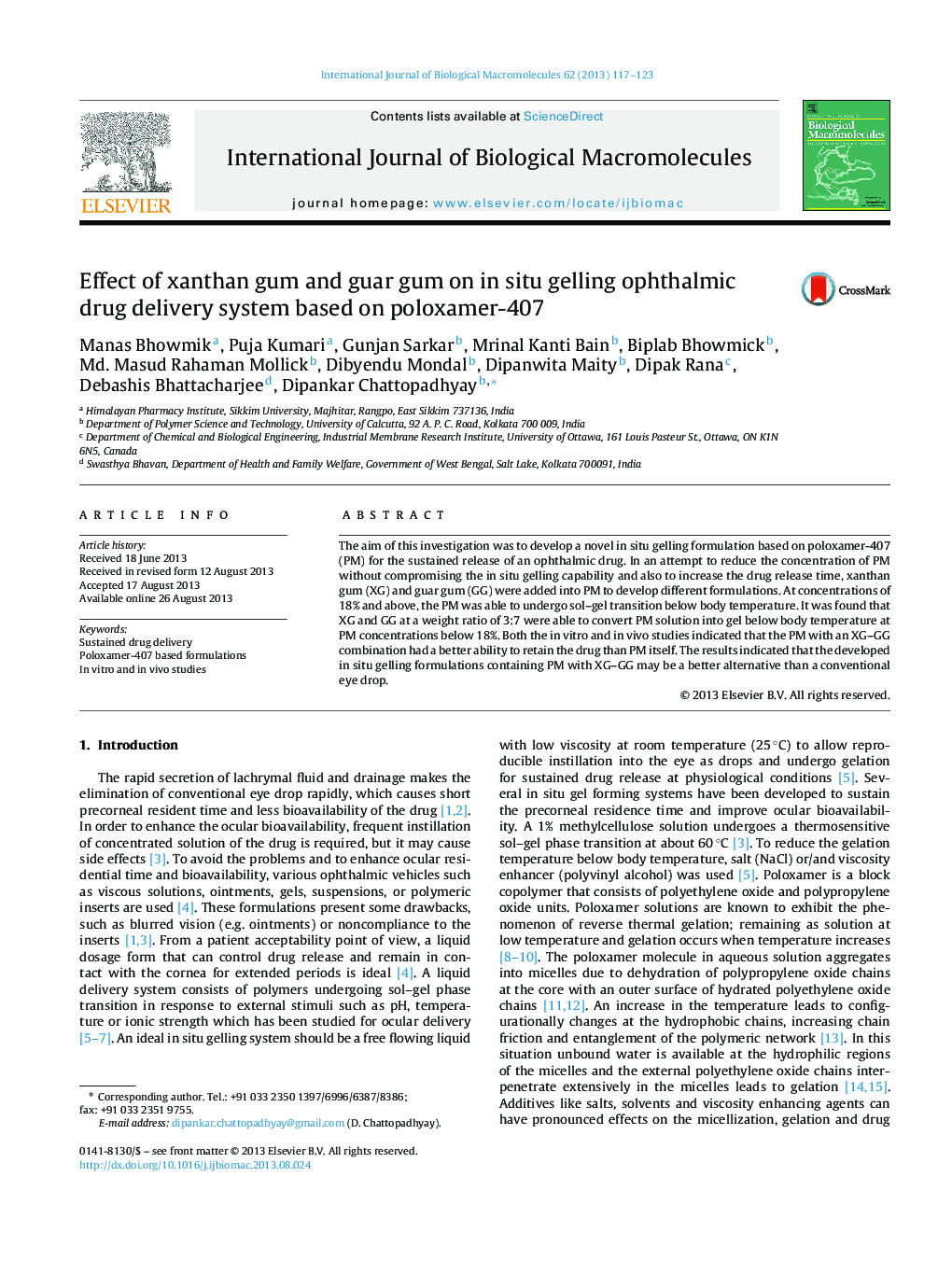 Effect of xanthan gum and guar gum on in situ gelling ophthalmic drug delivery system based on poloxamer-407