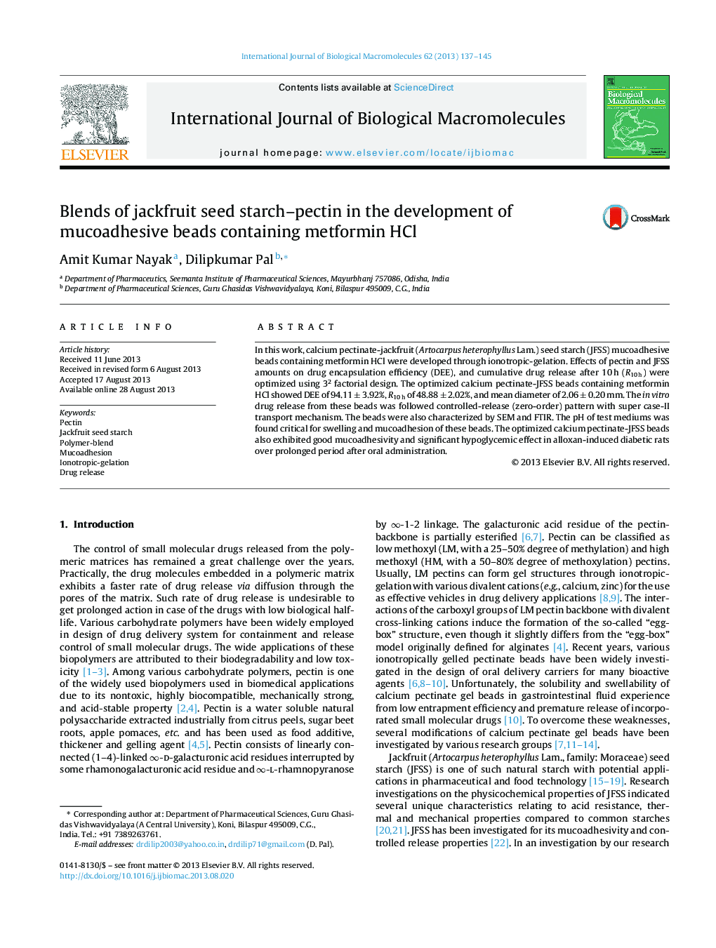 Blends of jackfruit seed starch-pectin in the development of mucoadhesive beads containing metformin HCl