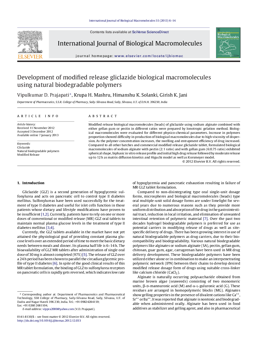 عکس صفحه اول مقاله: Development of modified release gliclazide biological macromolecules using natural biodegradable polymers Development of modified release gliclazide biological macromolecules using natural biodegradable polymers