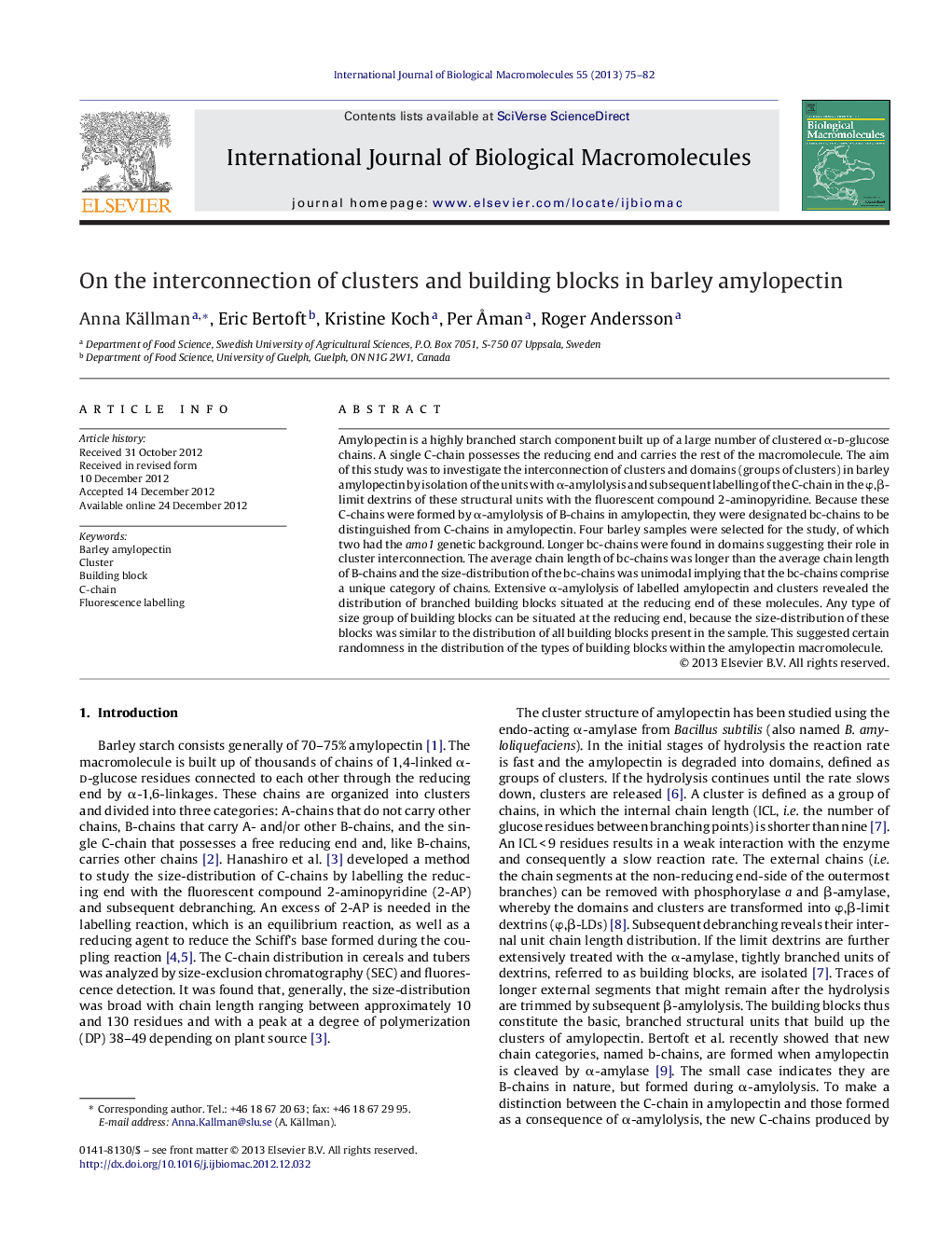 On the interconnection of clusters and building blocks in barley amylopectin