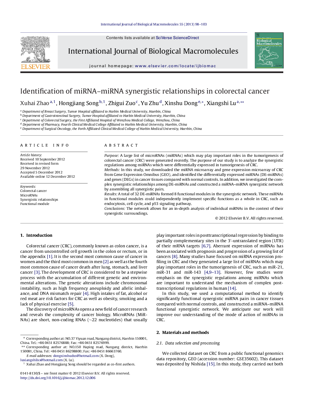 Identification of miRNA-miRNA synergistic relationships in colorectal cancer