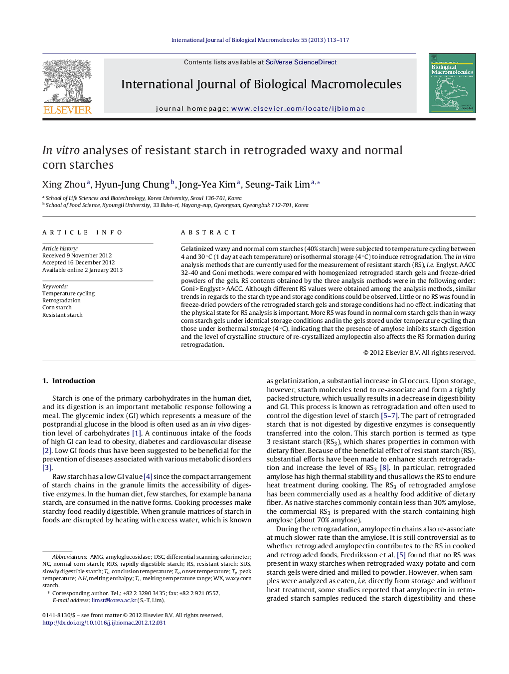 In vitro analyses of resistant starch in retrograded waxy and normal corn starches