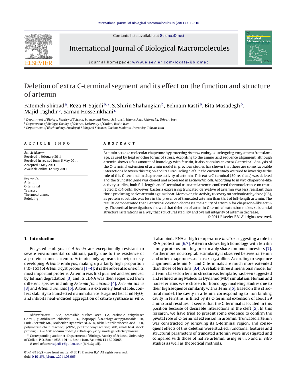 Deletion of extra C-terminal segment and its effect on the function and structure of artemin