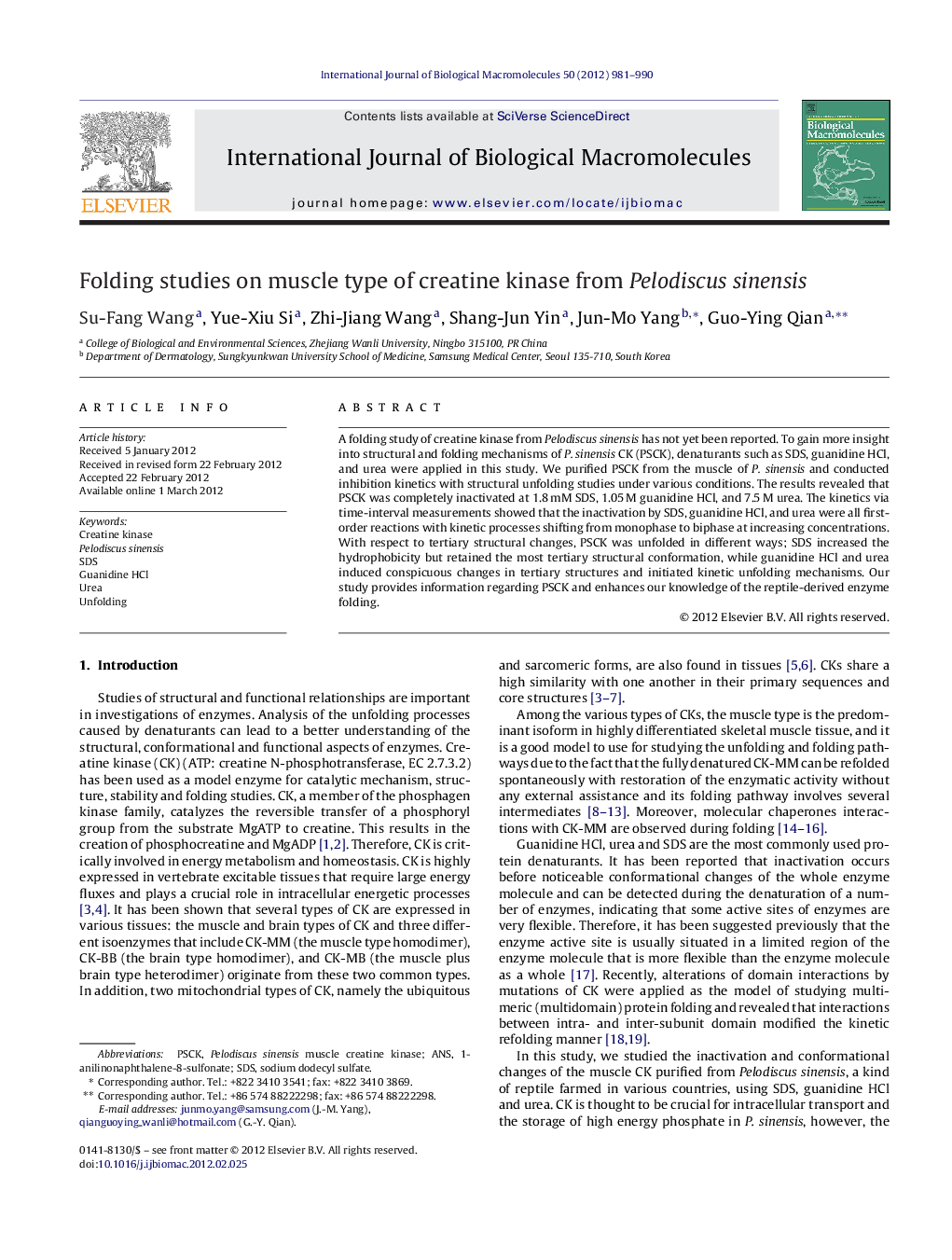 Folding studies on muscle type of creatine kinase from Pelodiscus sinensis