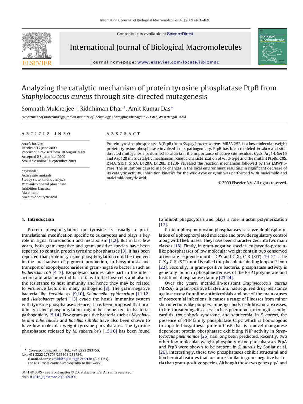 Analyzing the catalytic mechanism of protein tyrosine phosphatase PtpB from Staphylococcus aureus through site-directed mutagenesis