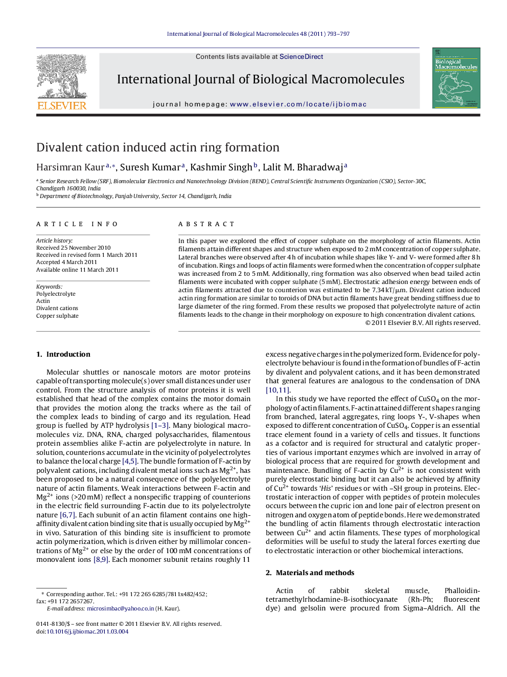 Divalent cation induced actin ring formation