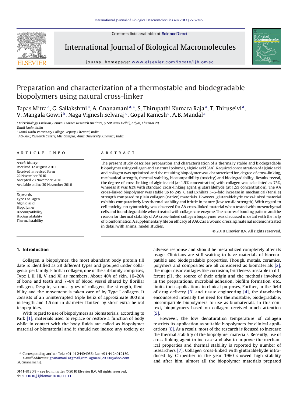 Preparation and characterization of a thermostable and biodegradable biopolymers using natural cross-linker