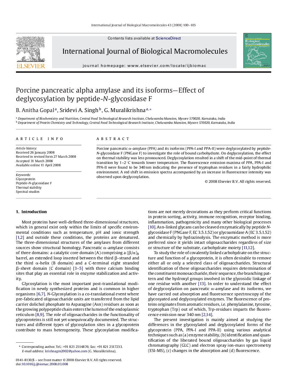 Porcine pancreatic alpha amylase and its isoforms—Effect of deglycosylation by peptide-N-glycosidase F