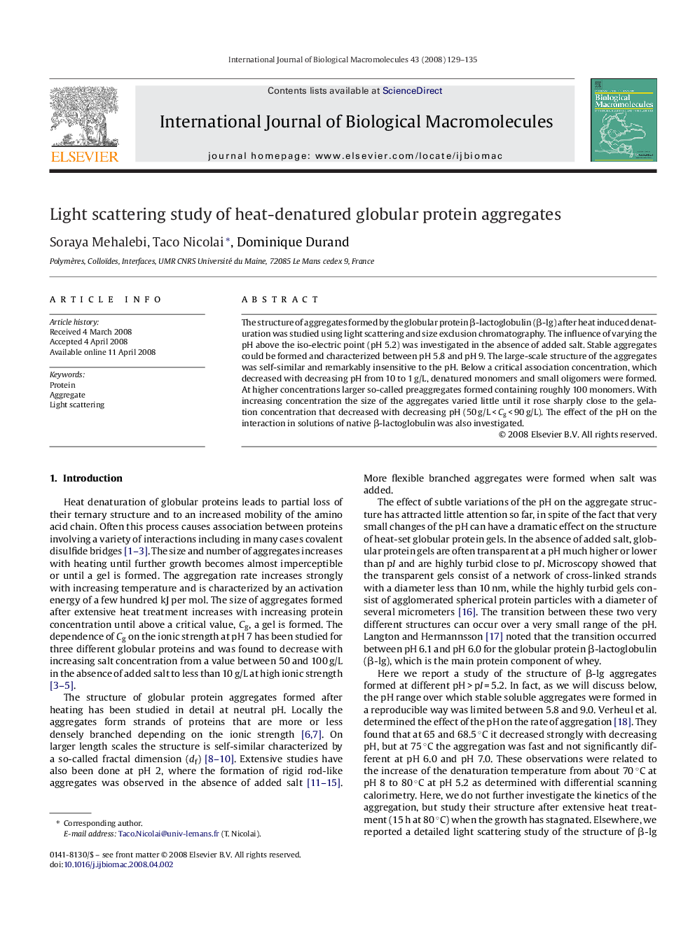 Light scattering study of heat-denatured globular protein aggregates