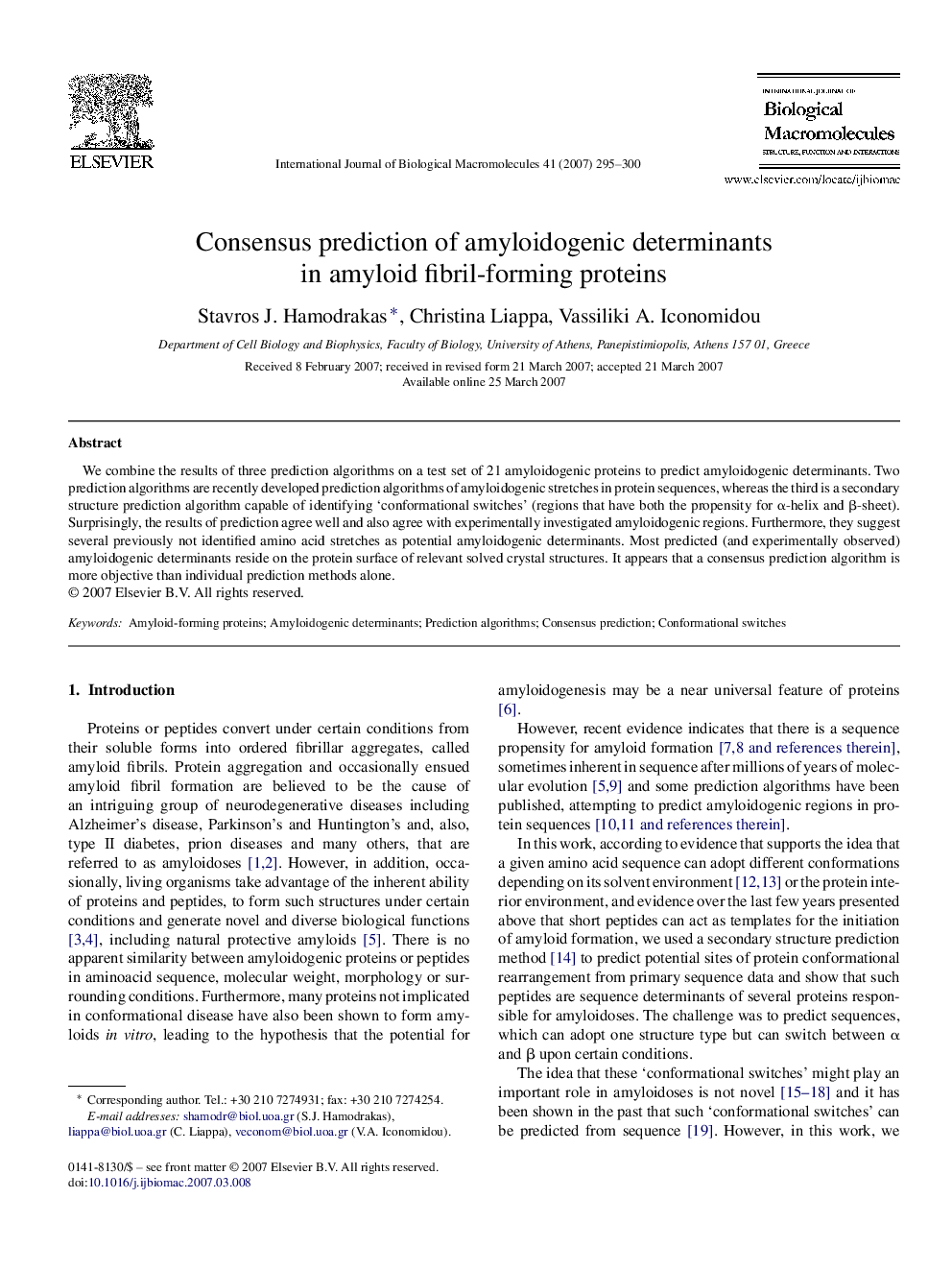 Consensus prediction of amyloidogenic determinants in amyloid fibril-forming proteins