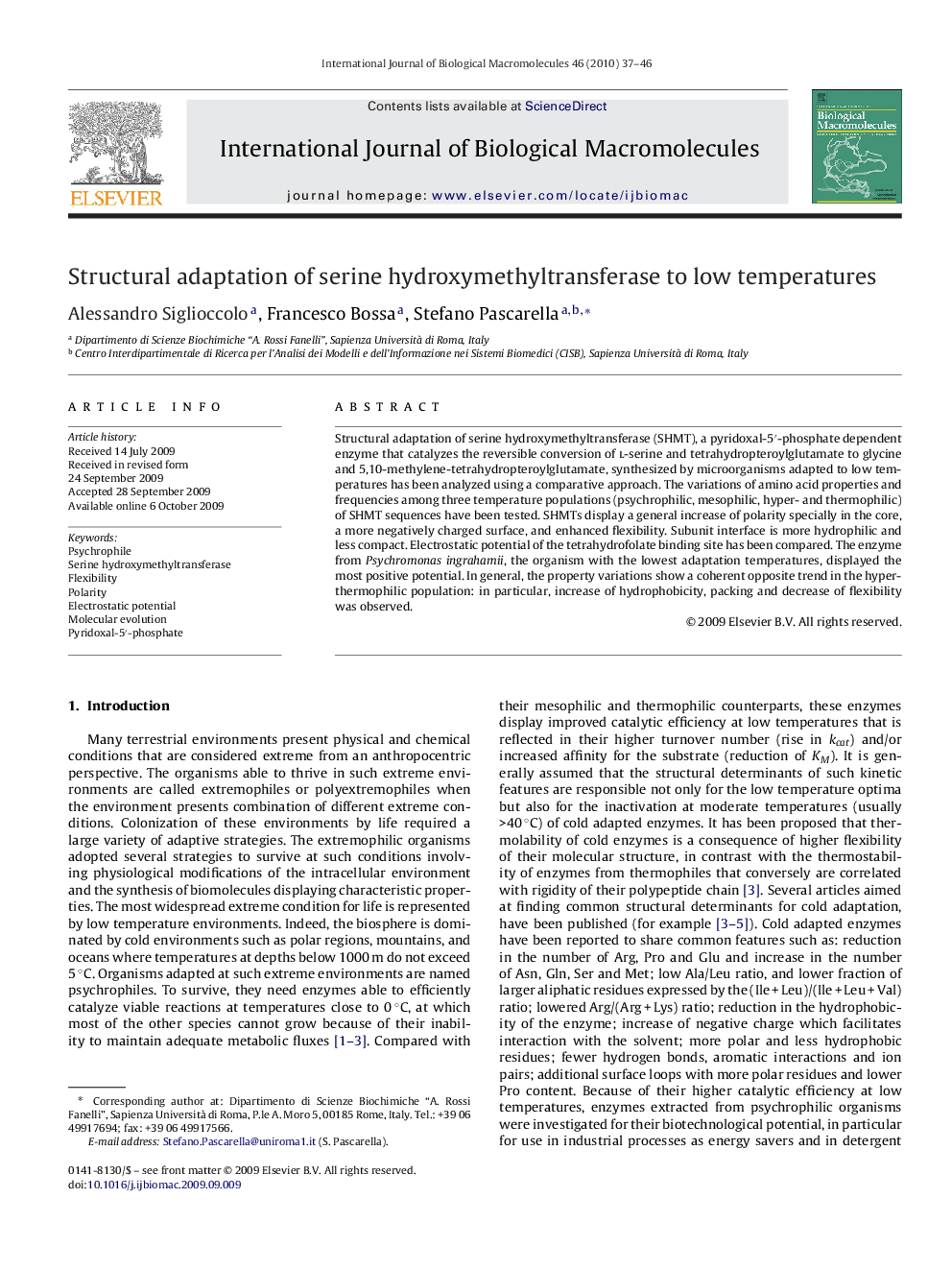 Structural adaptation of serine hydroxymethyltransferase to low temperatures