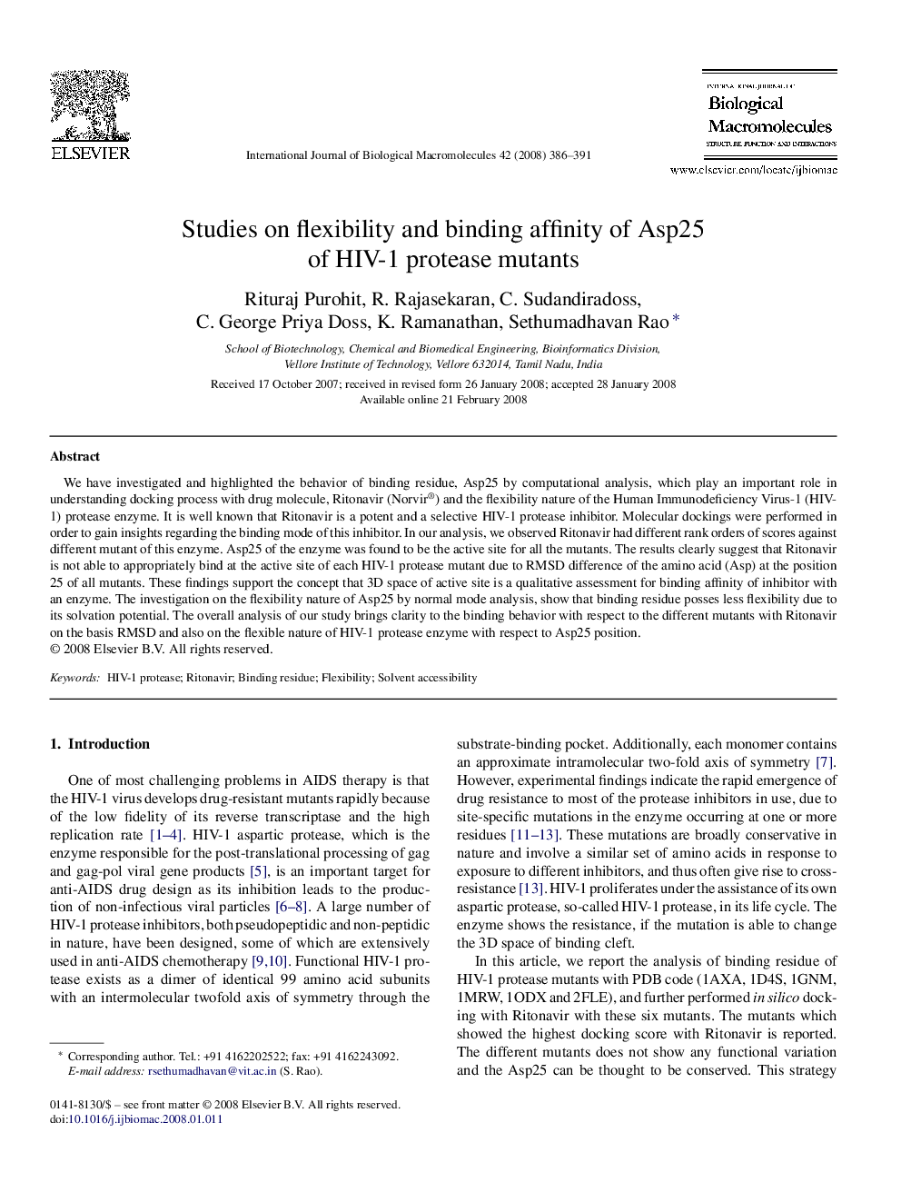 Studies on flexibility and binding affinity of Asp25 of HIV-1 protease mutants