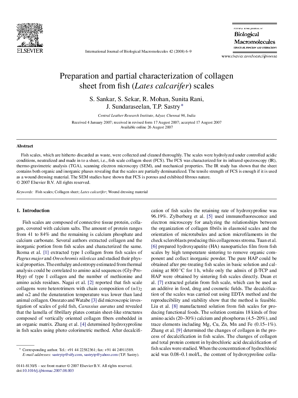 Preparation and partial characterization of collagen sheet from fish (Lates calcarifer) scales