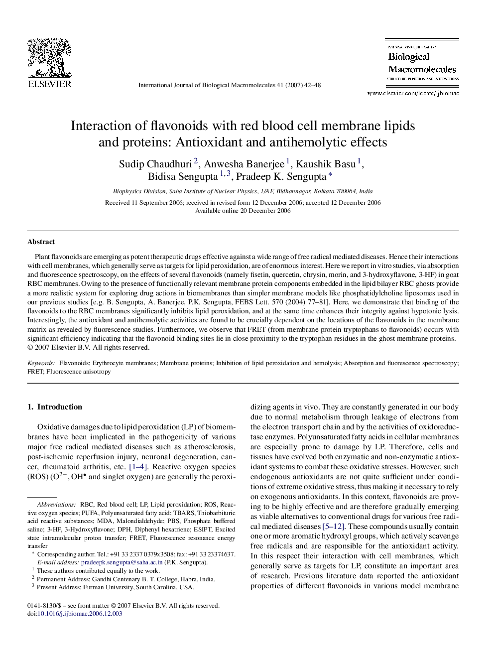 Interaction of flavonoids with red blood cell membrane lipids and proteins: Antioxidant and antihemolytic effects