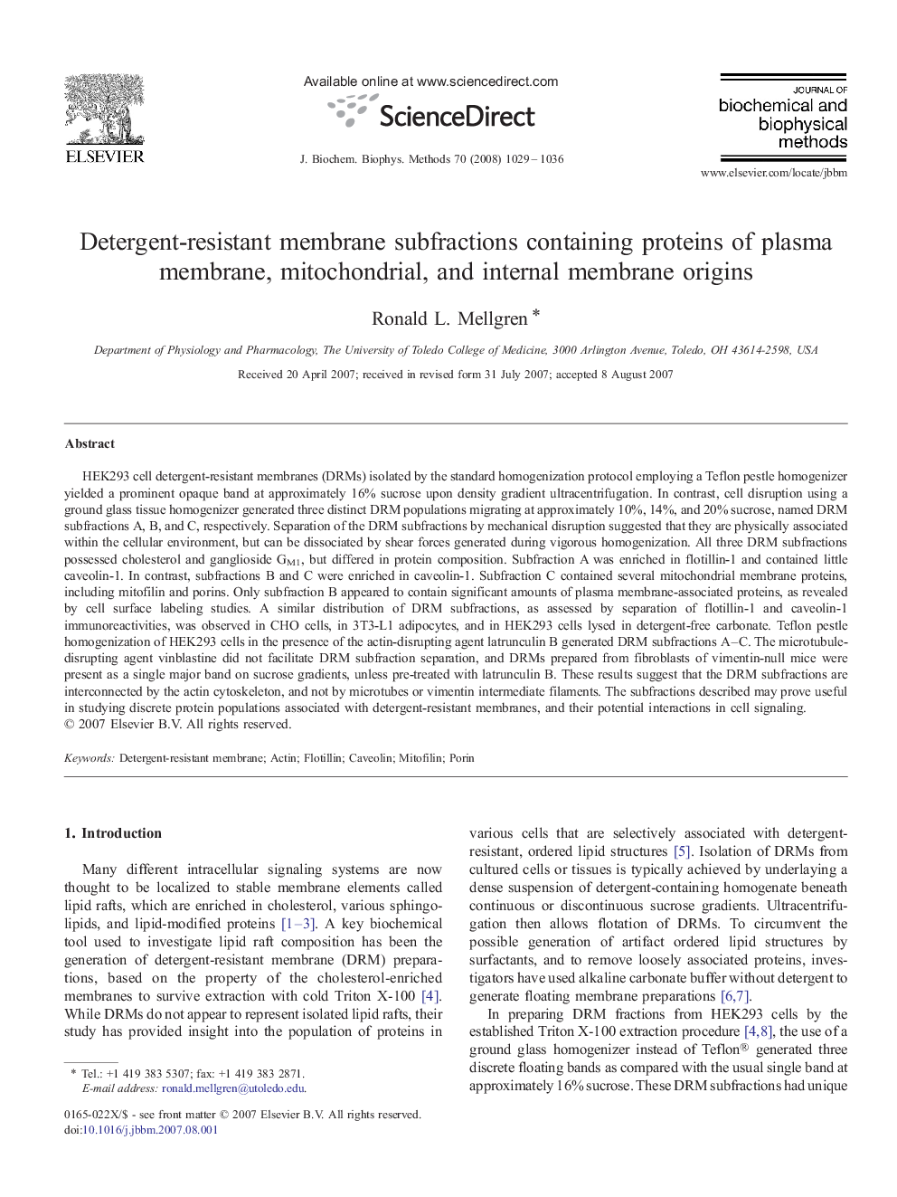 Detergent-resistant membrane subfractions containing proteins of plasma membrane, mitochondrial, and internal membrane origins