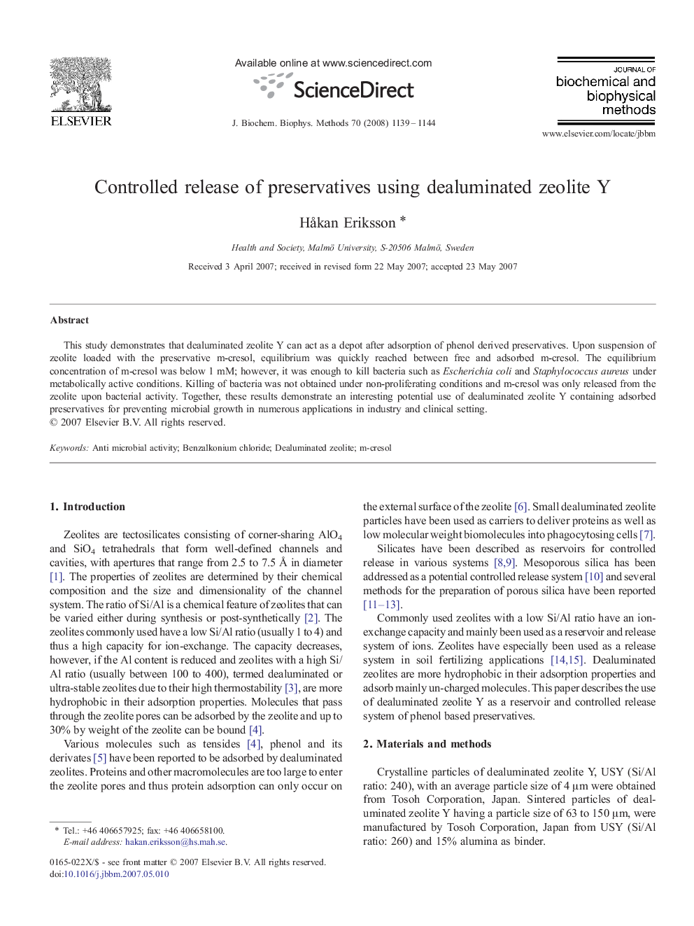 Controlled release of preservatives using dealuminated zeolite Y