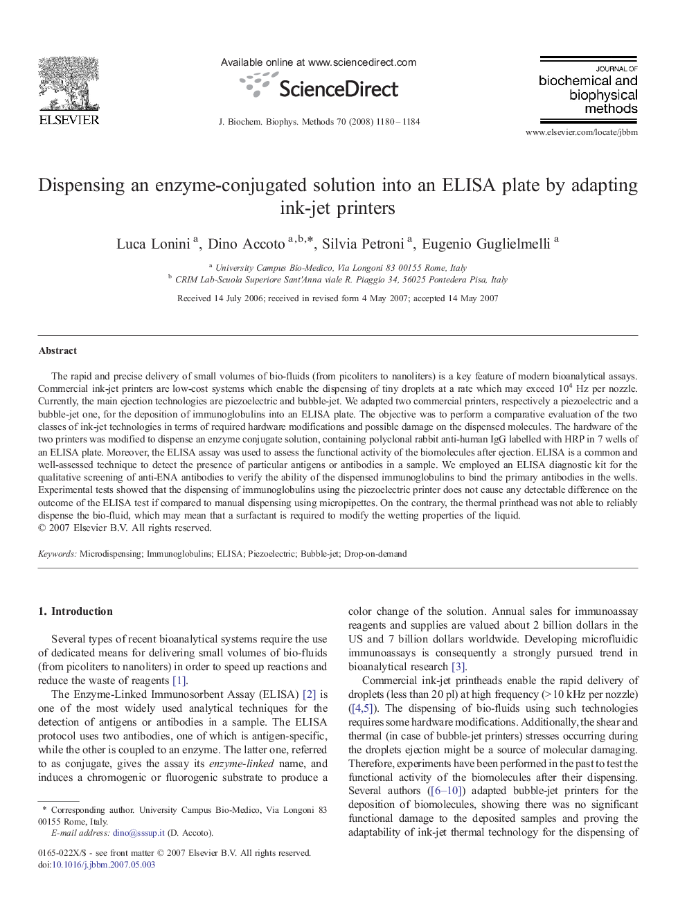 Dispensing an enzyme-conjugated solution into an ELISA plate by adapting ink-jet printers