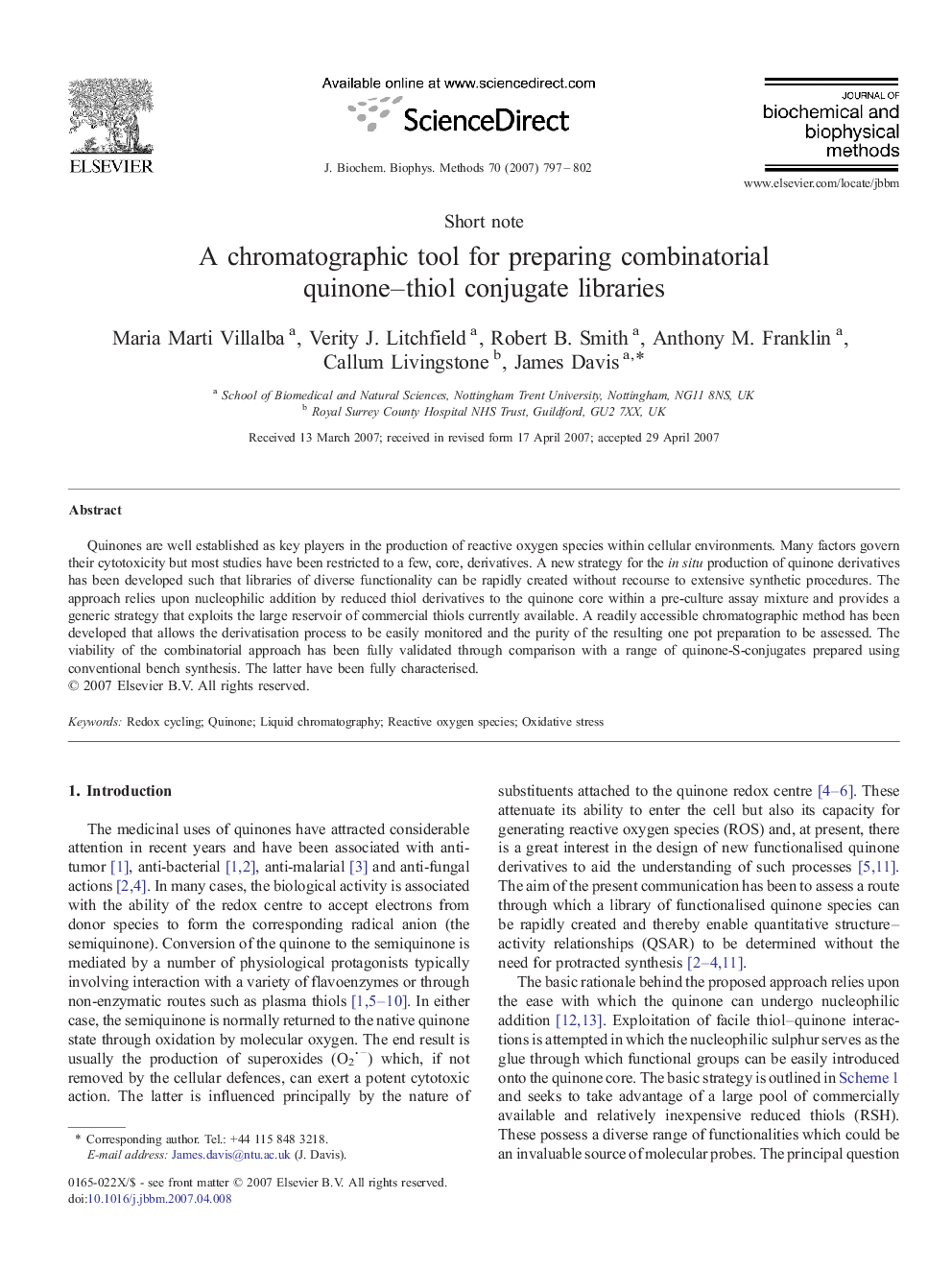 A chromatographic tool for preparing combinatorial quinone–thiol conjugate libraries