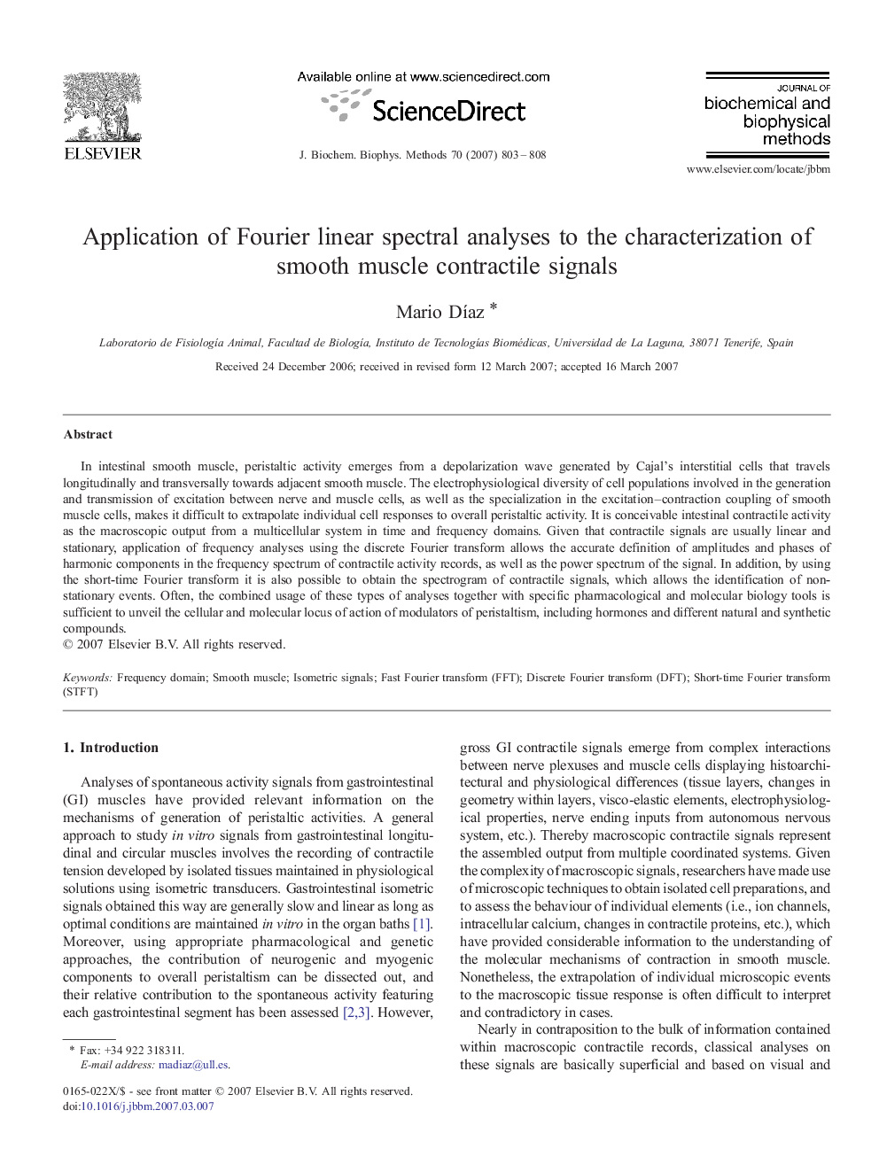 Application of Fourier linear spectral analyses to the characterization of smooth muscle contractile signals