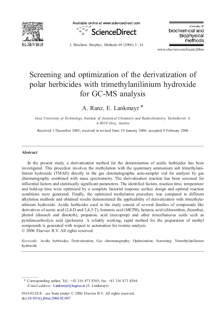 Screening and optimization of the derivatization of polar herbicides with trimethylanilinium hydroxide for GC-MS analysis