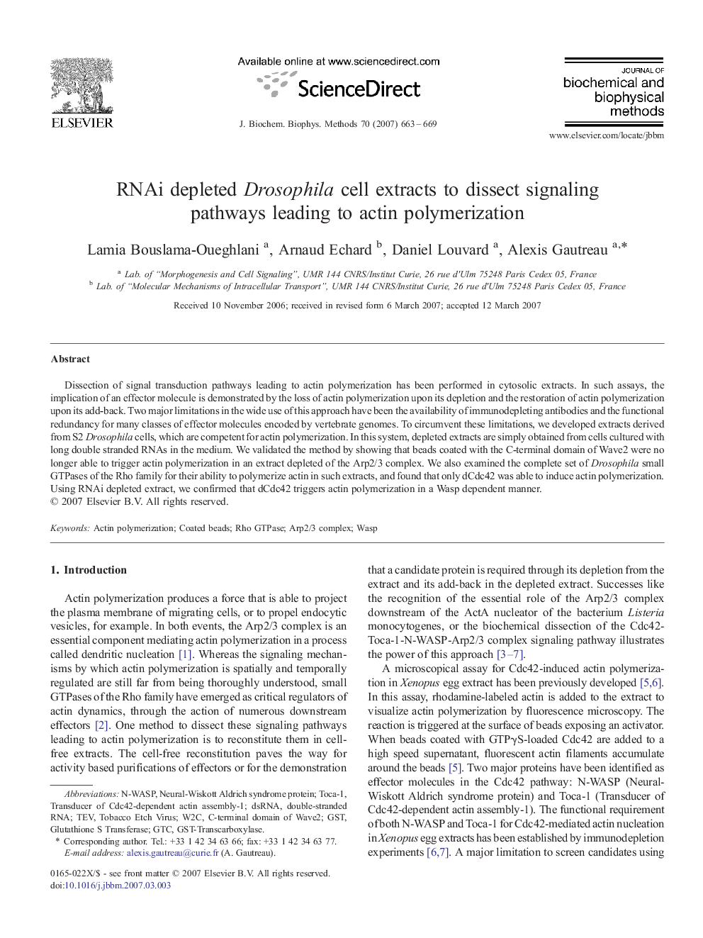 RNAi depleted Drosophila cell extracts to dissect signaling pathways leading to actin polymerization